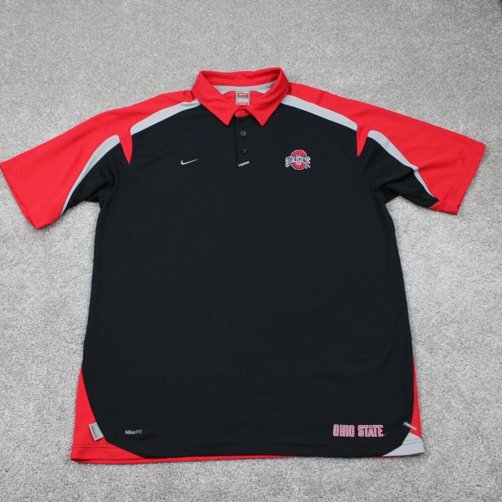 Nike Ohio State Buckeyes Polo Shirt Adult XL Black/Red Fit Dry Pullover S/S Golf